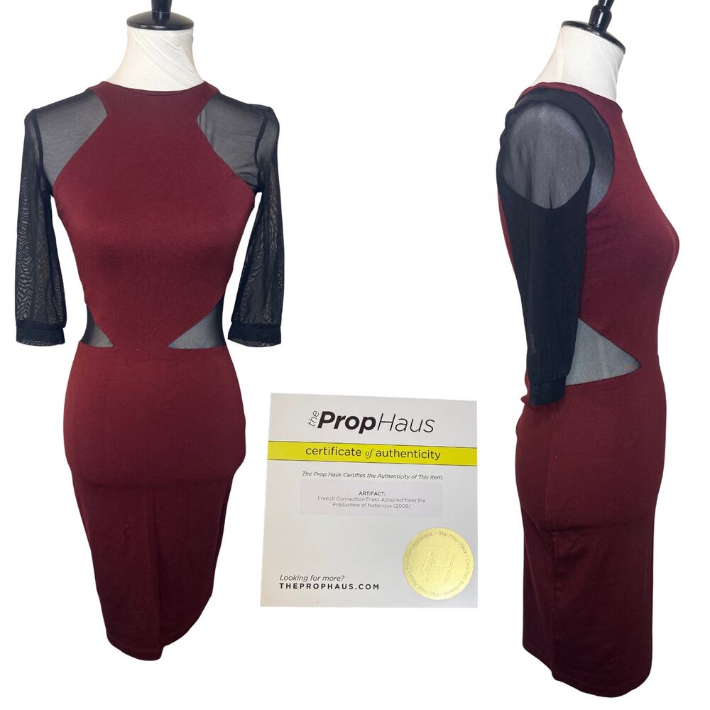 French Connection Notorious Movie Wardrobe Dress Burgundy Mesh Size 4 w/ COA